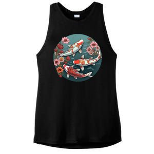 Cherry Blossom Koi Fish Japanese Ladies PosiCharge Tri-Blend Wicking Tank