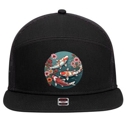 Cherry Blossom Koi Fish Japanese 7 Panel Mesh Trucker Snapback Hat