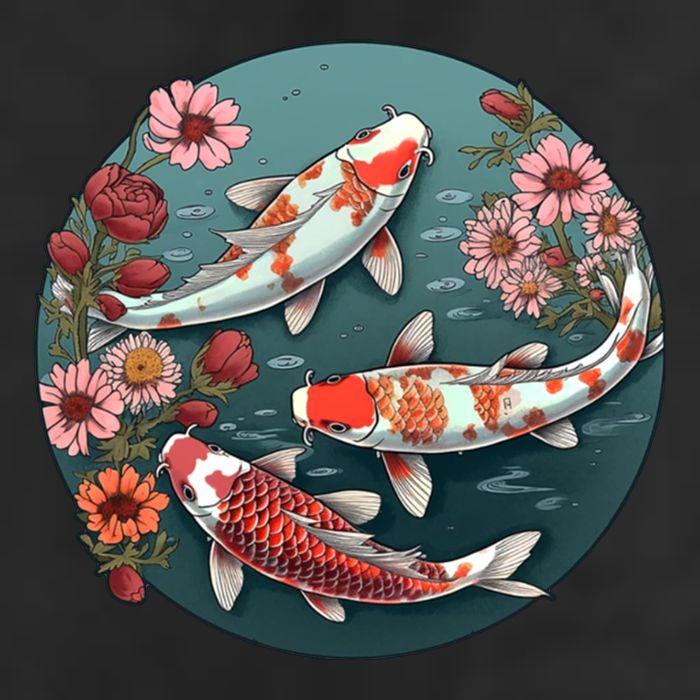 Cherry Blossom Koi Fish Japanese 7 Panel Mesh Trucker Snapback Hat