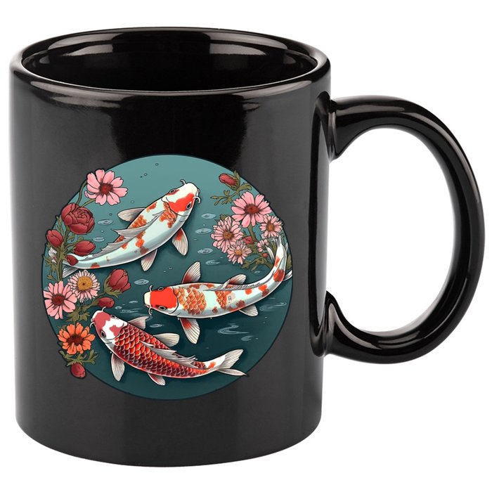 Cherry Blossom Koi Fish Japanese 11oz C Handle Ceramic Mug