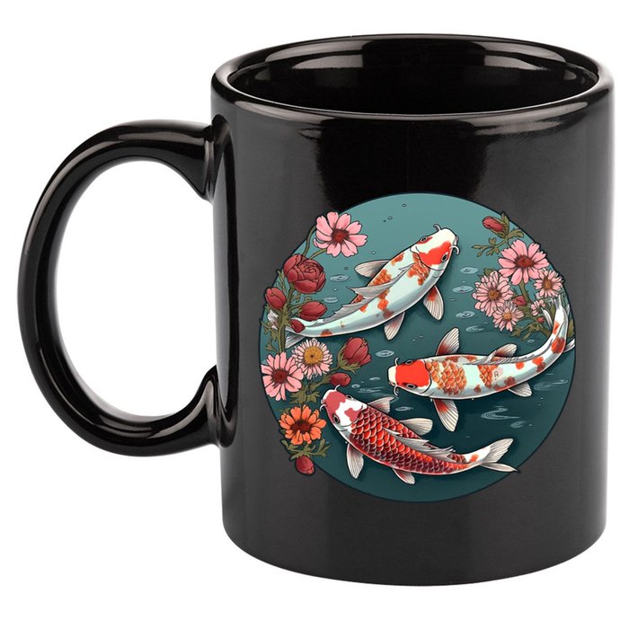 Cherry Blossom Koi Fish Japanese 11oz C Handle Ceramic Mug
