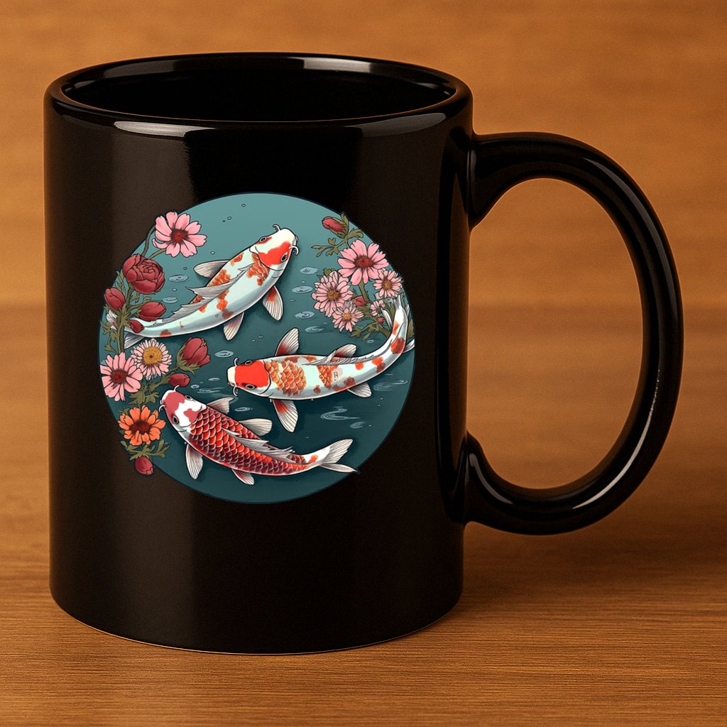 Cherry Blossom Koi Fish Japanese 11oz C Handle Ceramic Mug