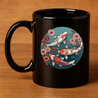 Cherry Blossom Koi Fish Japanese 11oz C Handle Ceramic Mug