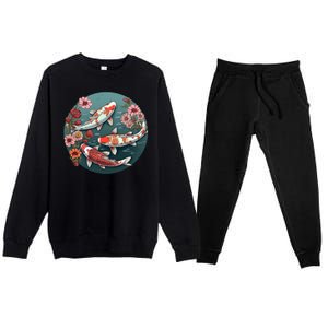 Cherry Blossom Koi Fish Japanese Premium Crewneck Sweatsuit Set