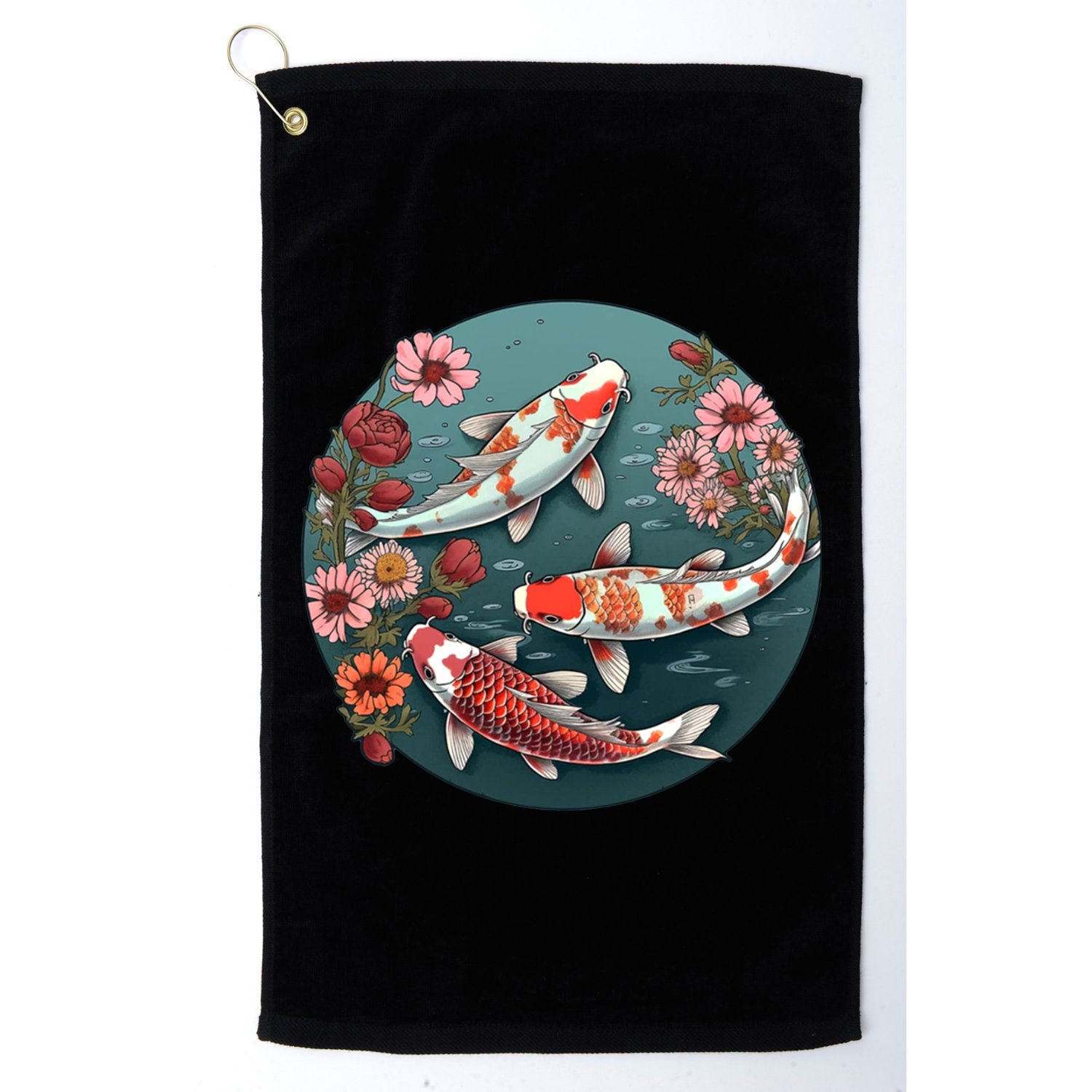 Cherry Blossom Koi Fish Japanese Golf Towel