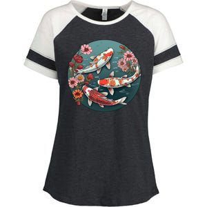 Cherry Blossom Koi Fish Japanese Enza Ladies Jersey Colorblock Tee