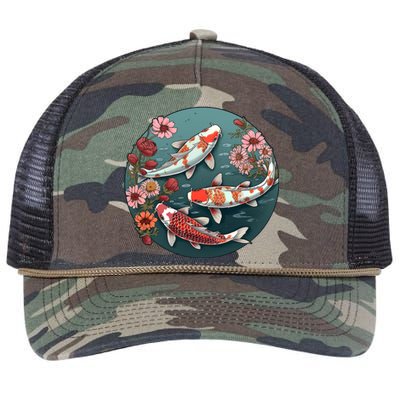 Cherry Blossom Koi Fish Japanese Retro Rope Trucker Hat Cap