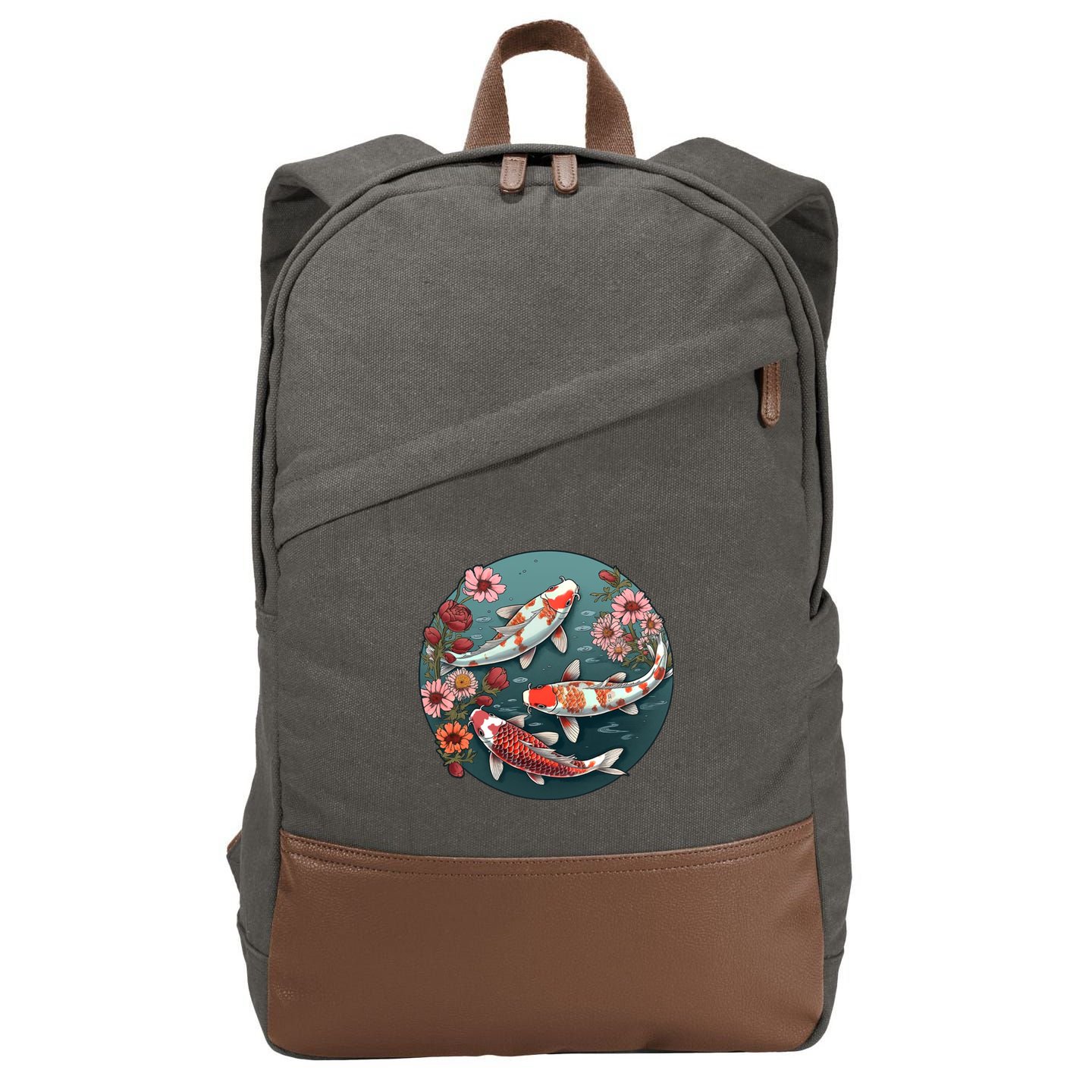 Cherry Blossom Koi Fish Japanese Cotton Canvas Backpack