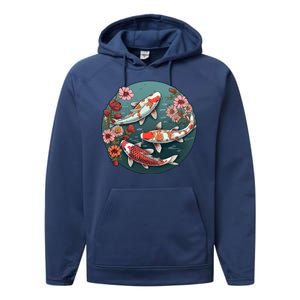 Cherry Blossom Koi Fish Japanese Performance Fleece Hoodie