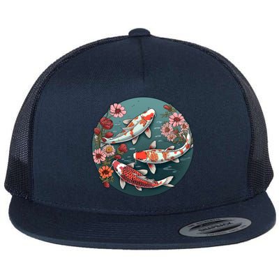 Cherry Blossom Koi Fish Japanese Flat Bill Trucker Hat