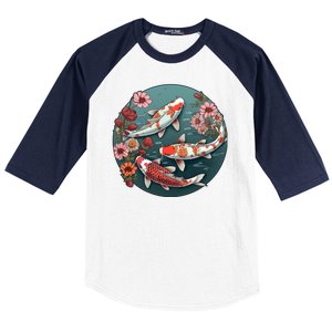 Cherry Blossom Koi Fish Japanese Baseball Sleeve Shirt