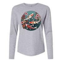 Cherry Blossom Koi Fish Japanese Womens Cotton Relaxed Long Sleeve T-Shirt