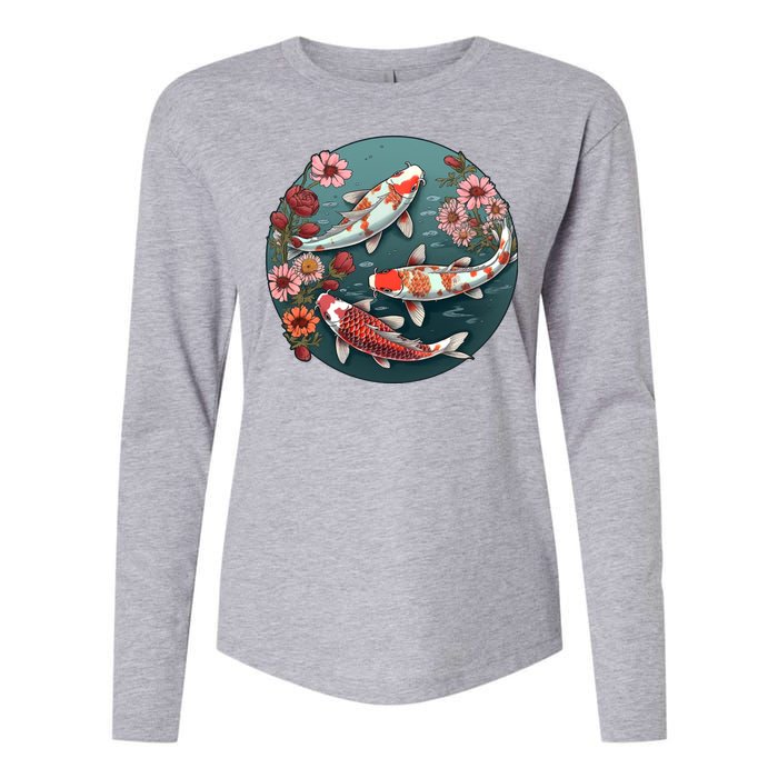 Cherry Blossom Koi Fish Japanese Womens Cotton Relaxed Long Sleeve T-Shirt