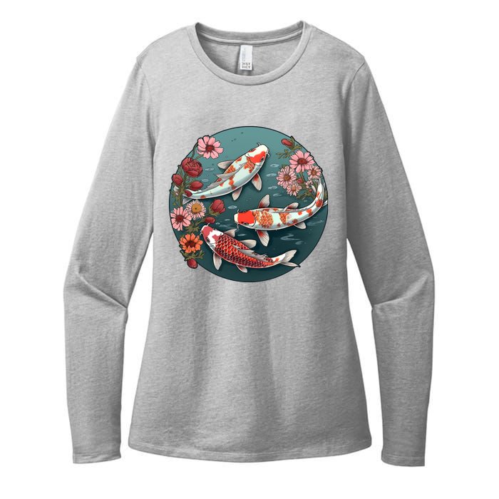 Cherry Blossom Koi Fish Japanese Womens CVC Long Sleeve Shirt