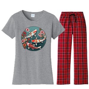 Cherry Blossom Koi Fish Japanese Women's Flannel Pajama Set