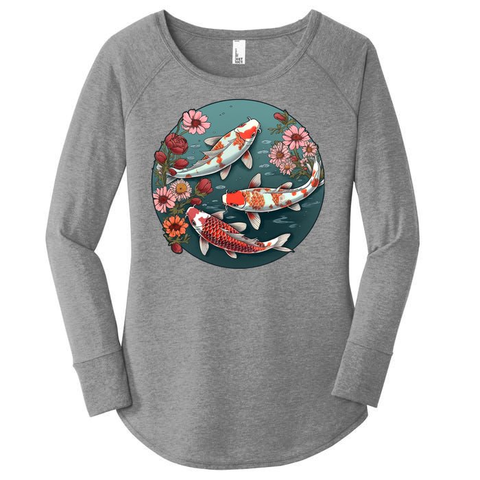 Cherry Blossom Koi Fish Japanese Women's Perfect Tri Tunic Long Sleeve Shirt