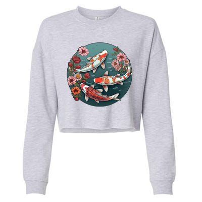 Cherry Blossom Koi Fish Japanese Cropped Pullover Crew