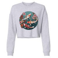 Cherry Blossom Koi Fish Japanese Cropped Pullover Crew