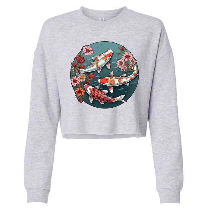 Cherry Blossom Koi Fish Japanese Cropped Pullover Crew