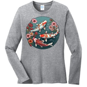 Cherry Blossom Koi Fish Japanese Ladies Long Sleeve Shirt