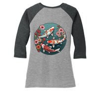 Cherry Blossom Koi Fish Japanese Women's Tri-Blend 3/4-Sleeve Raglan Shirt