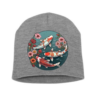 Cherry Blossom Koi Fish Japanese Short Acrylic Beanie