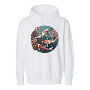 Cherry Blossom Koi Fish Japanese Garment-Dyed Fleece Hoodie