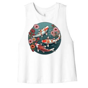 Cherry Blossom Koi Fish Japanese Women's Racerback Cropped Tank