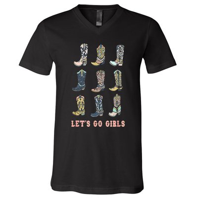 Cowgirl Boot Lets Go Howdy Western Cowgirl V-Neck T-Shirt