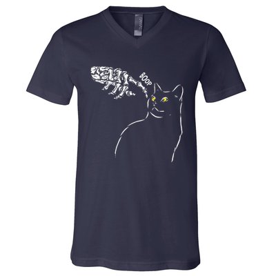 Cat Black Lover Skeleton Hand Boop Funny Halloween V-Neck T-Shirt