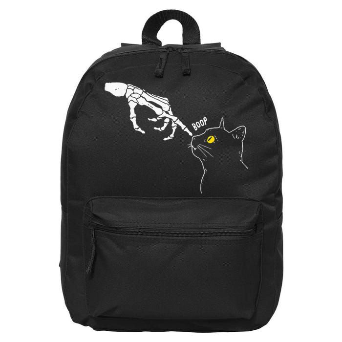 Cat Black Lover Skeleton Hand Boop Funny Halloween 16 in Basic Backpack