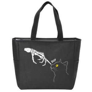 Cat Black Lover Skeleton Hand Boop Funny Halloween Zip Tote Bag