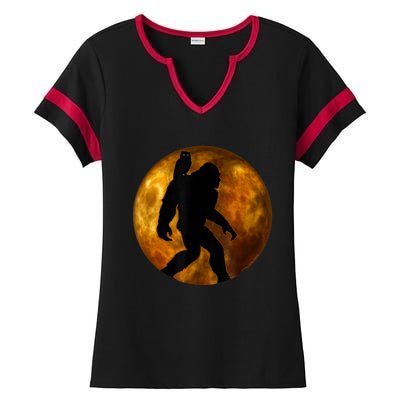 Cool Bigfoot Lovers Design With Full Moon Bigfoot Ladies Halftime Notch Neck Tee