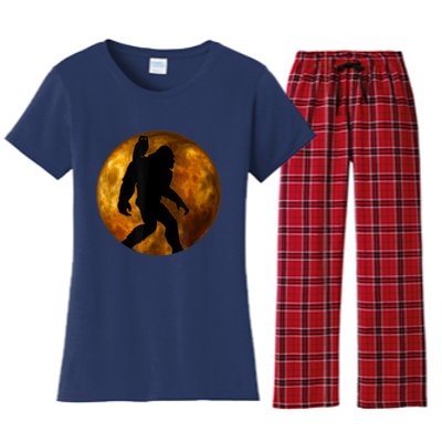 Cool Bigfoot Lovers Design With Full Moon Bigfoot Women's Flannel Pajama Set