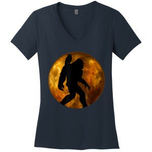 Cool Bigfoot Lovers Design With Full Moon Bigfoot Women's V-Neck T-Shirt