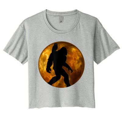 Cool Bigfoot Lovers Design With Full Moon Bigfoot Women's Crop Top Tee