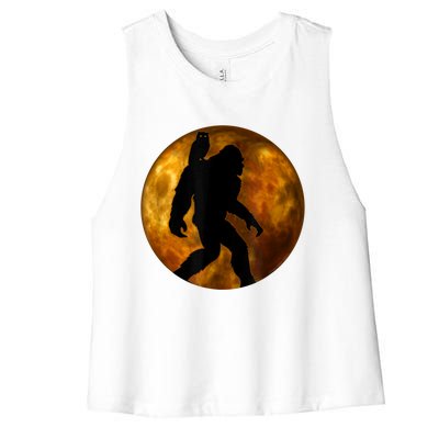 Cool Bigfoot Lovers Design With Full Moon Bigfoot Women's Racerback Cropped Tank