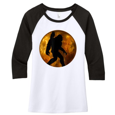 Cool Bigfoot Lovers Design With Full Moon Bigfoot Women's Tri-Blend 3/4-Sleeve Raglan Shirt