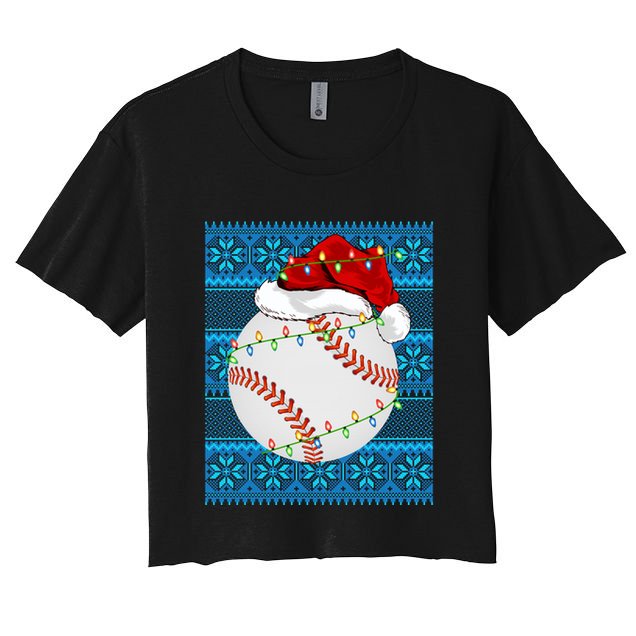 Christmas Baseball Lights Sweater Sports Ugly Baseball Xmas Meaningful Gift Crop Top