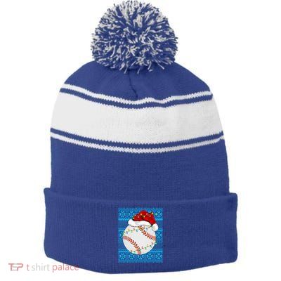 Christmas Baseball Lights Sweater Sports Ugly Baseball Xmas Meaningful Gift Stripe Pom Pom Beanie