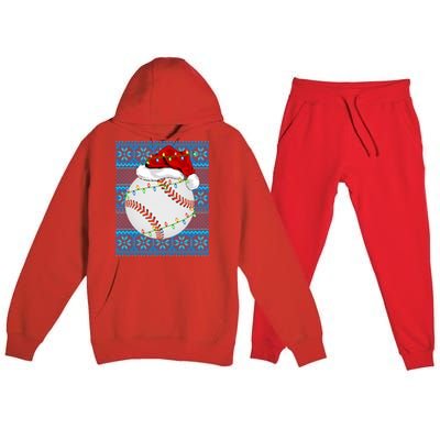 Christmas Baseball Lights Sweater Sports Ugly Baseball Xmas Meaningful Gift Premium Hooded Sweatsuit Set