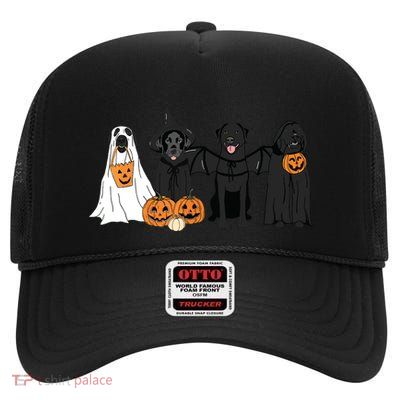 Cute Black Labrador Dog Halloween Pumpkin Labrador Dog Mom High Crown Mesh Back Trucker Hat