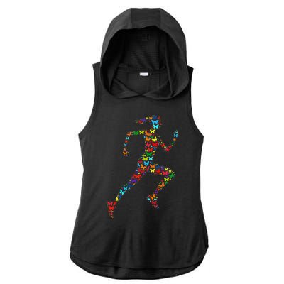 Colorful Butterfly Lover Fitness And Running Ladies PosiCharge Tri-Blend Wicking Draft Hoodie Tank