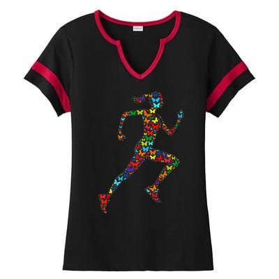 Colorful Butterfly Lover Fitness And Running Ladies Halftime Notch Neck Tee