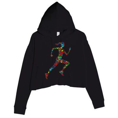 Colorful Butterfly Lover Fitness And Running Crop Fleece Hoodie