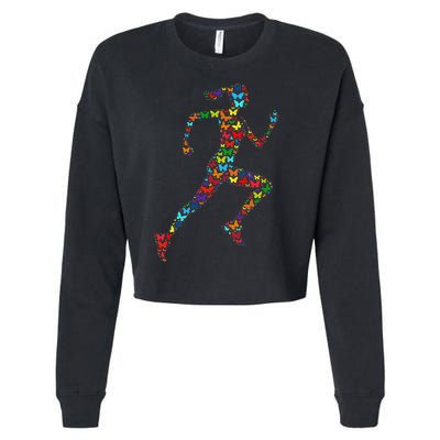 Colorful Butterfly Lover Fitness And Running Cropped Pullover Crew