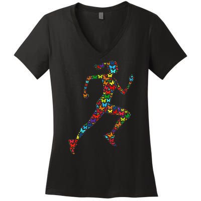 Colorful Butterfly Lover Fitness And Running Women's V-Neck T-Shirt