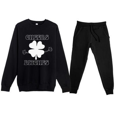 Cheers Bitches Lucky Clover Saint Patrick's Day Irish Premium Crewneck Sweatsuit Set