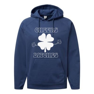 Cheers Bitches Lucky Clover Saint Patrick's Day Irish Performance Fleece Hoodie