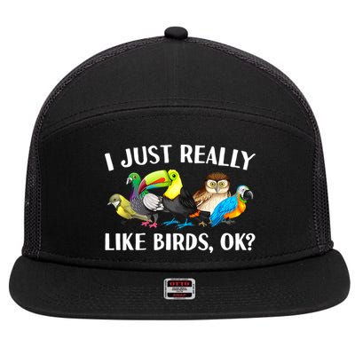 Cool Bird Lover Bird Watcher Nerd Parrot Birds 7 Panel Mesh Trucker Snapback Hat